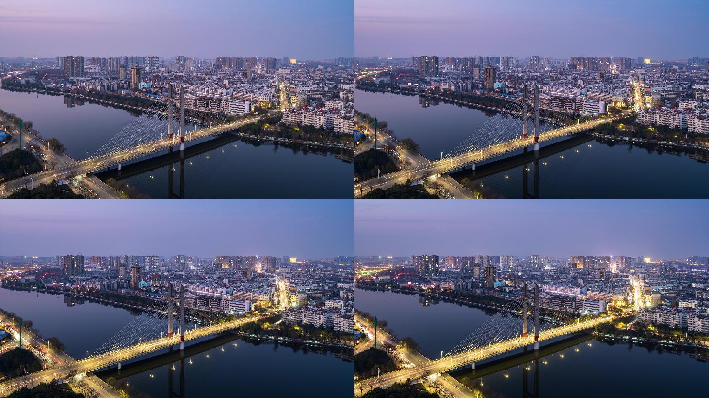 河南省信阳市浉河区城市天际线民桥夜景