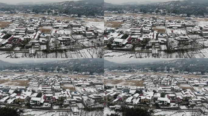 航拍美丽乡村田园风光雪景