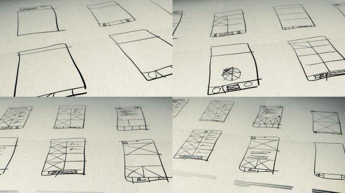 应用程序开发用户界面线框纸上手绘动画