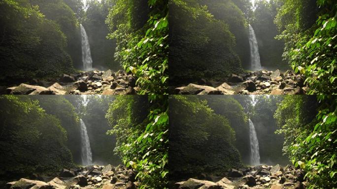 热带雨林中部的瀑布景观