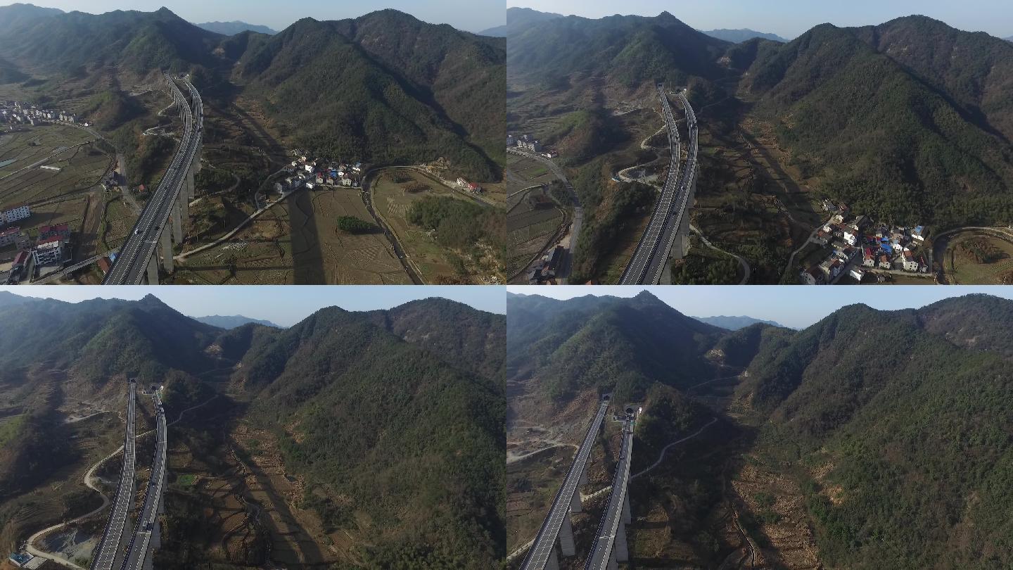 中国浙江诸永高速公路高架桥航拍原素材
