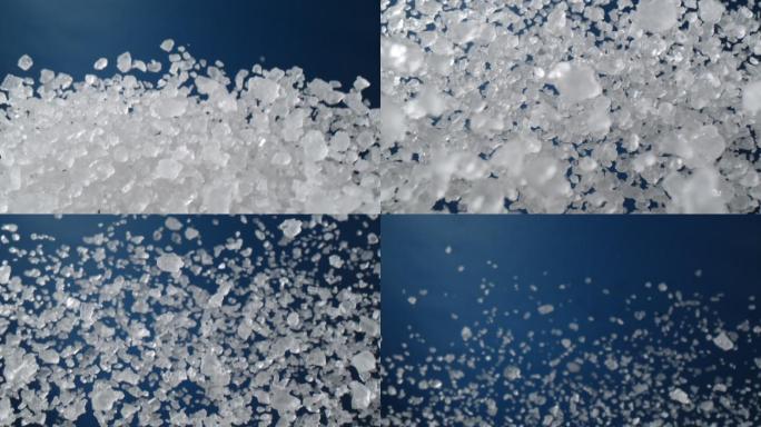 蓝色背景上空气中的盐粒