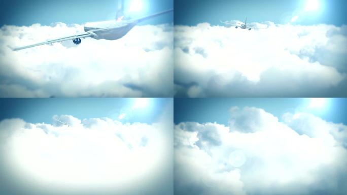 空中的飞机飞机在云层之上云彩上空蓝天白云