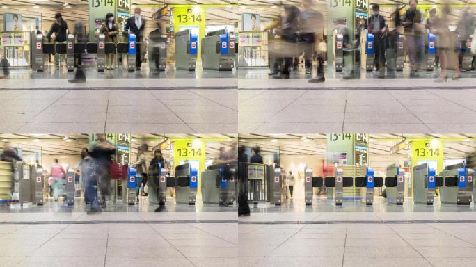 日本新大阪车站门口旅客人群的时间推移