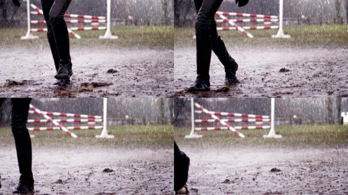 雨中的靴子泥泞大雨滂沱泥浆泥水倾盆大雨