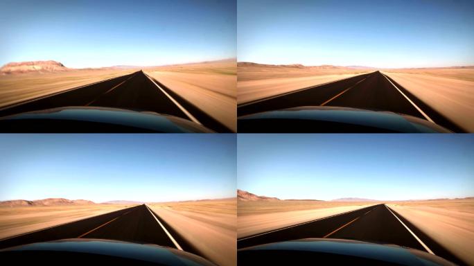 汽车穿越沙漠公路超速行驶加速