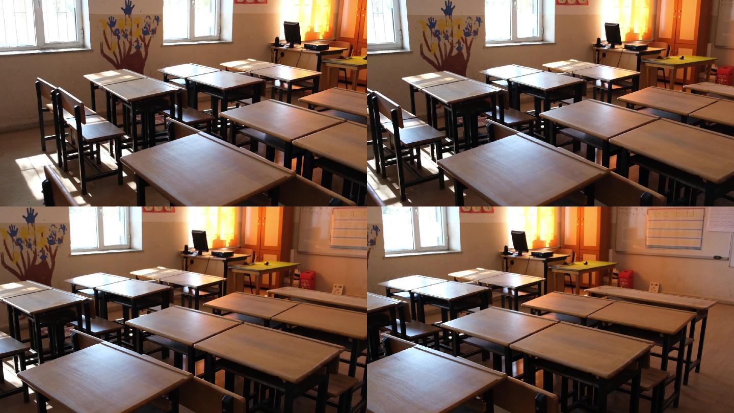 空旷的教室国外课桌外国书桌美国英国