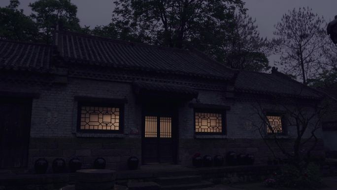 老房子农村古建筑夜景灯光