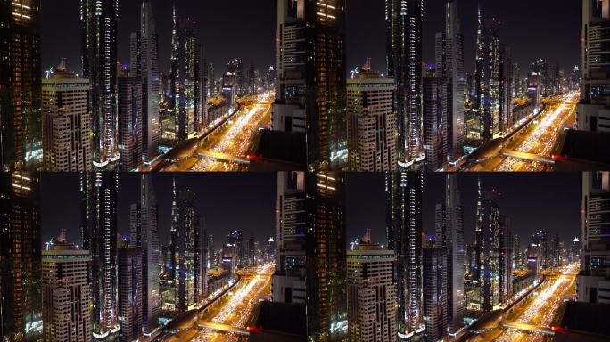 迪拜交通鸟瞰图。繁华都市CBD商业商务