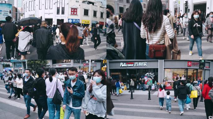 广州北京路人行道十字路口人流