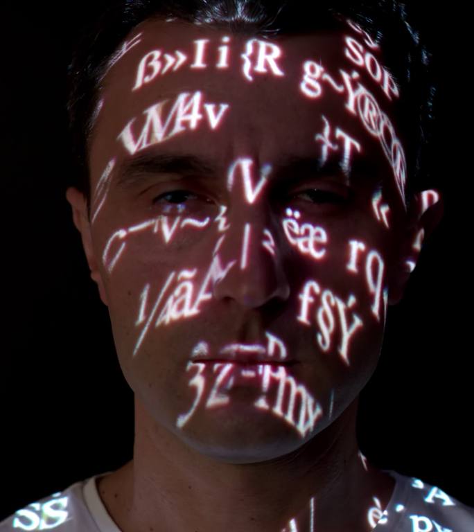 Unicode字符在男人脸上的投影