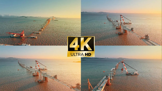 大桥建设日出日落舟岱大桥工地舟山跨海大桥