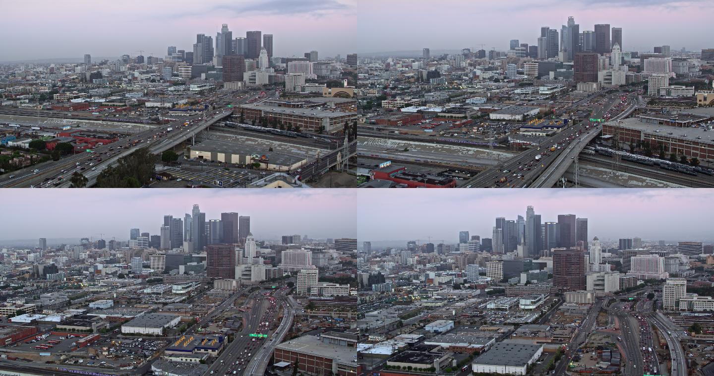 洛杉矶市中心风景城市建筑快速发展航拍延时