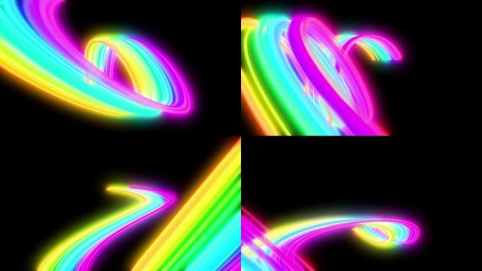 彩虹色抽象流飞行的循环3d动画。