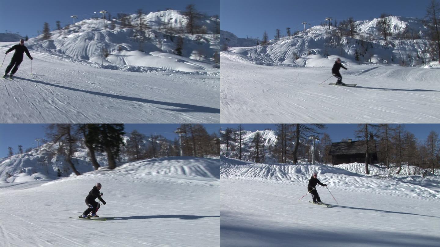 男人在滑雪冬天滑雪场滑板