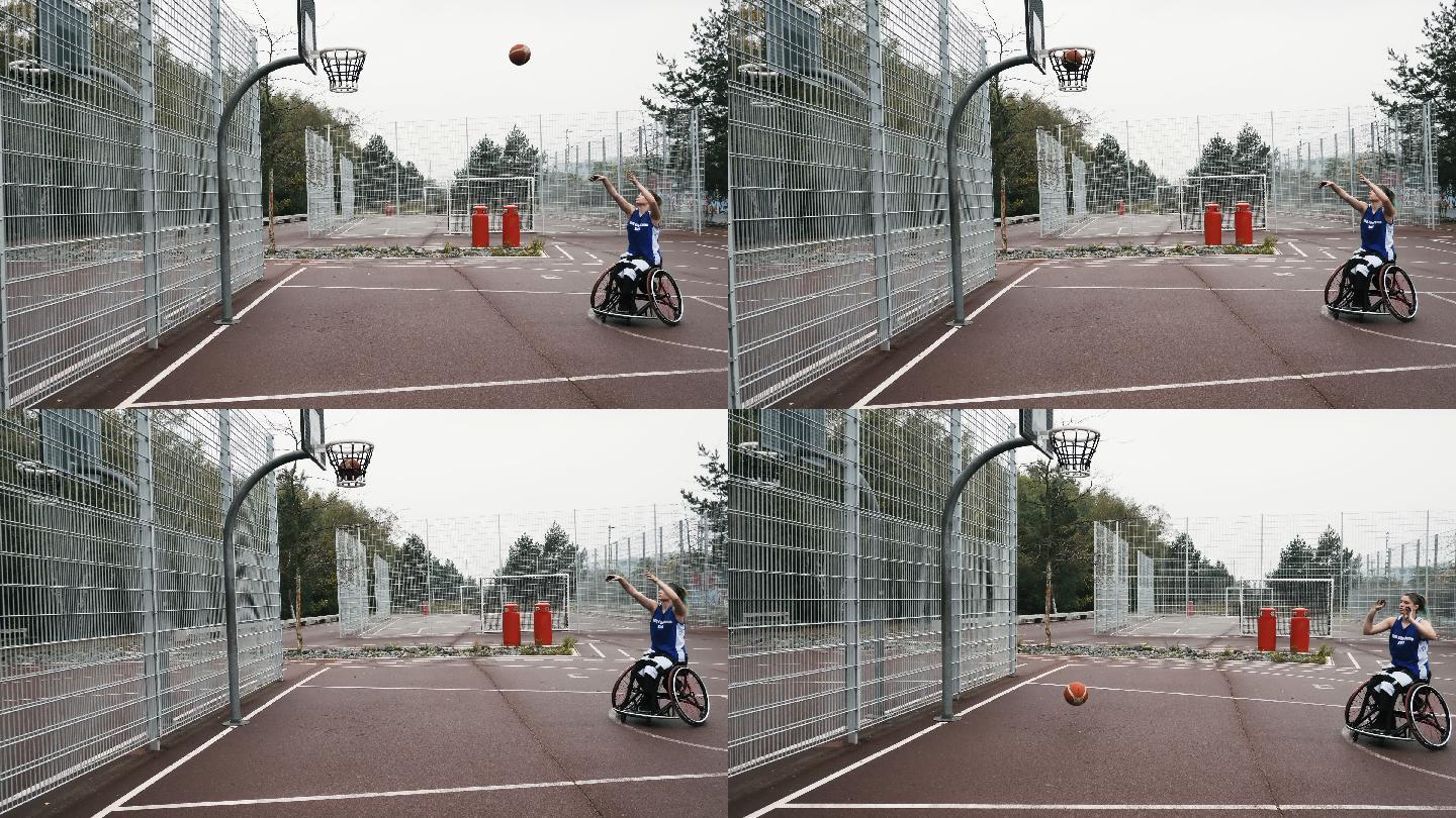 残疾人运动与娱乐轮椅身残志坚投篮