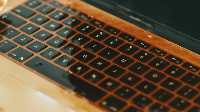 咖啡洒在笔记本电脑键盘上