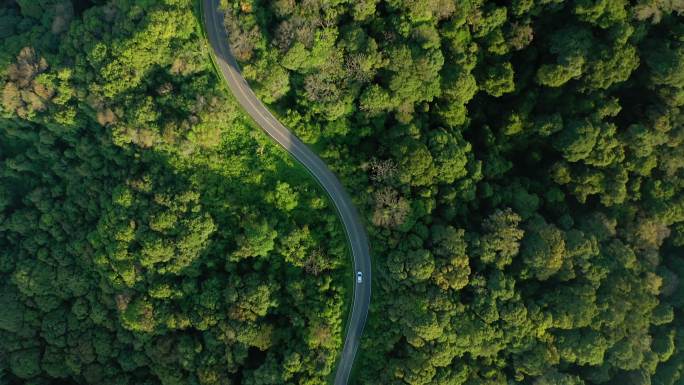 汽车通过山顶弯道的跟踪拍摄