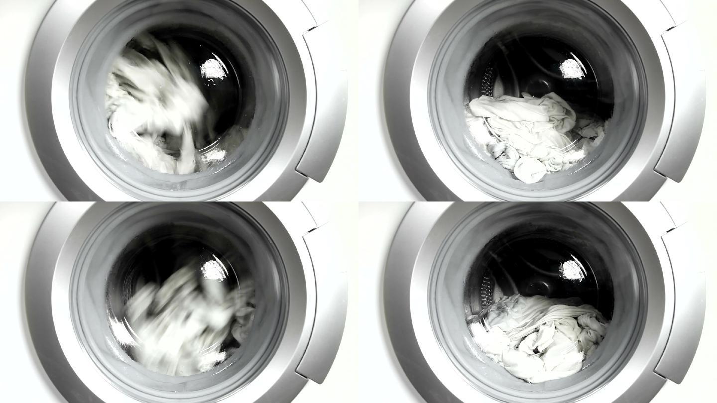 洗衣机洗衣服玻璃罩滚筒转动特写镜头