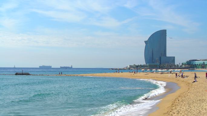 巴塞罗那海滩城市素材航拍巴塞罗那视频旅游