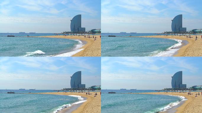 巴塞罗那海滩城市素材航拍巴塞罗那视频旅游