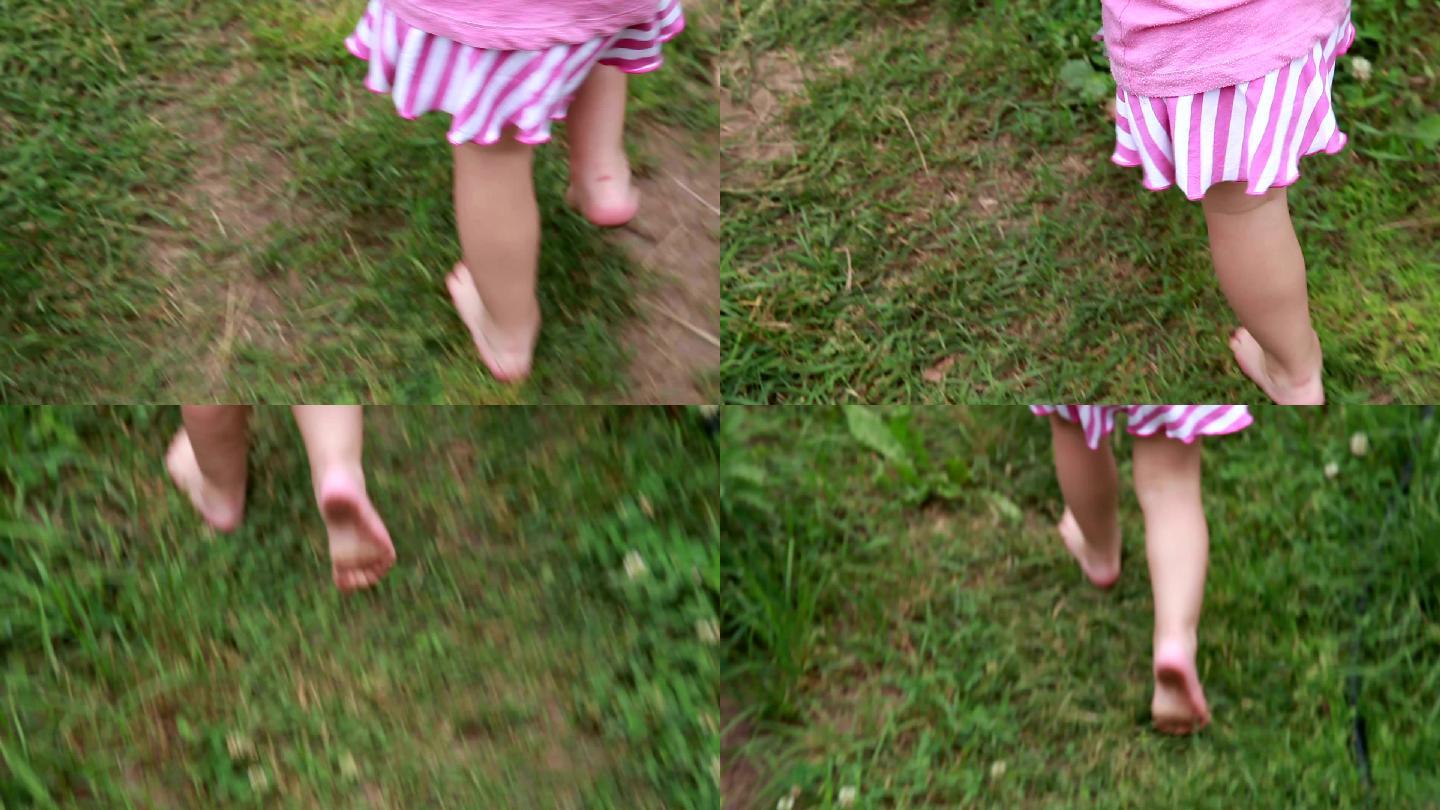 一个孩子在草地上奔跑
