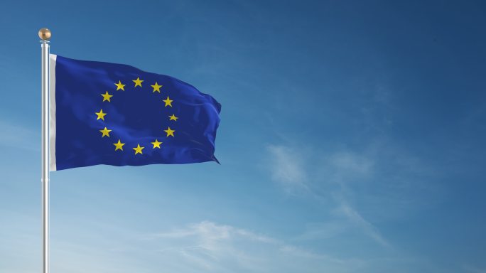 欧盟国旗标志标识飘动飘扬后期视频