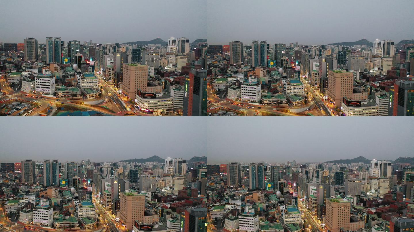 韩国首尔市明洞东街鸟瞰图