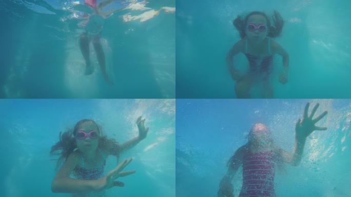 水下游泳的女孩学习练习训练活动泳池