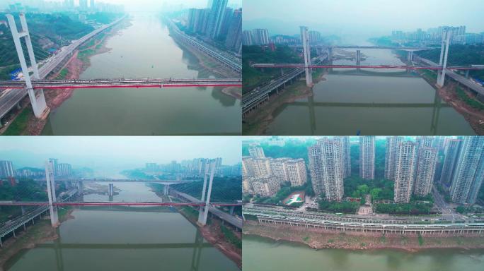 重庆嘉陵江上桥梁周边建筑多镜航拍2分50