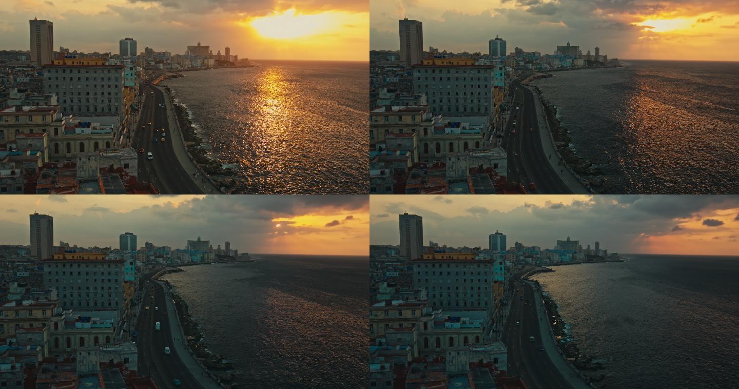 日落时哈瓦那马利孔的城市风景