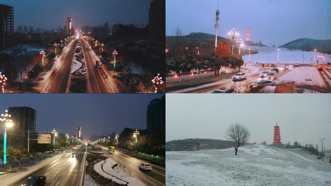 【4K航拍】冬天傍晚城市雪景