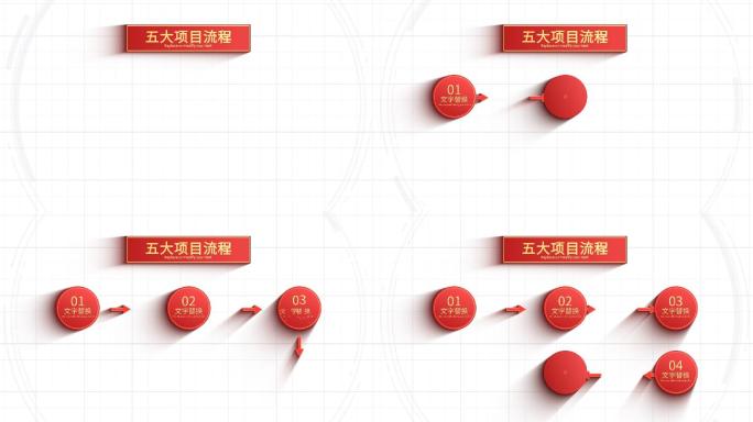 无插件-五大红色简洁项目流程展示环节分析