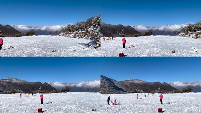 川西高原九鼎山云海雪山雪景带娃遛狗玩雪