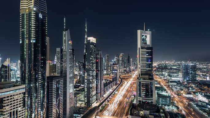 迪拜延时夜景迪拜风光迪拜延时车流繁华都市