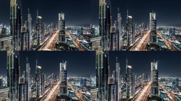 迪拜延时夜景迪拜风光迪拜延时车流繁华都市