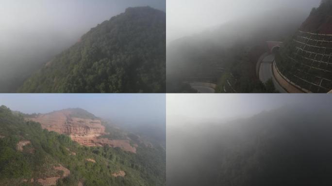 4K航拍宁夏西吉火石寨国家地质公园大雾