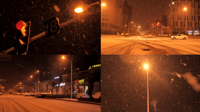 【4K】下雪-城市雪天街道