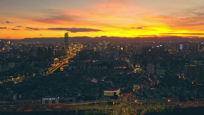 昆明城市日落全景