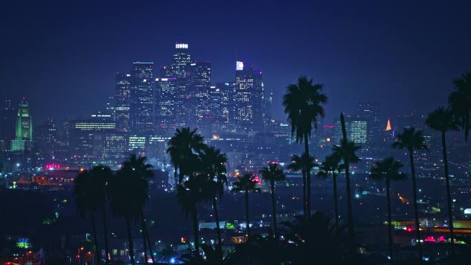 洛杉矶市中心国外外国美国夜晚夜景建筑异国