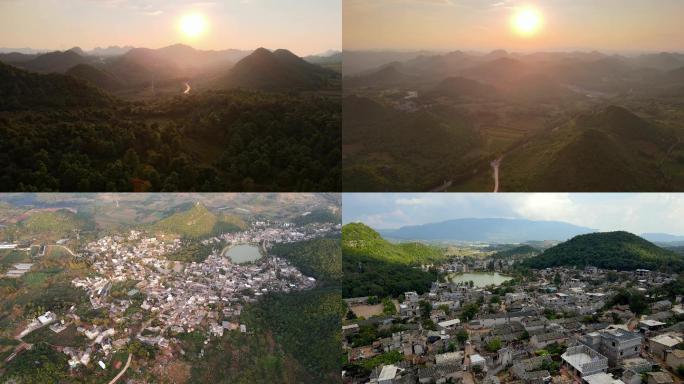 云南昆明石林圭山糯黑村 石头寨黄昏美景