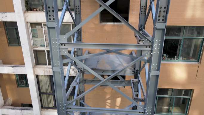 加装电梯钢结构航拍素材施工现场H型钢
