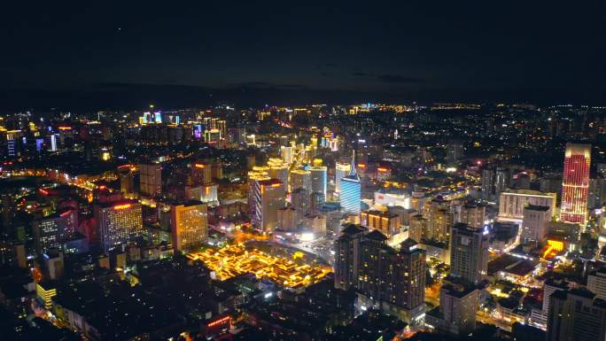 昆明市中心夜景航拍