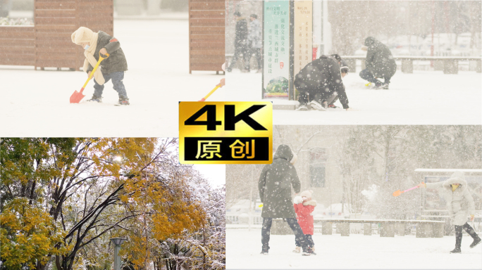 4K下雪 雪景 玩雪