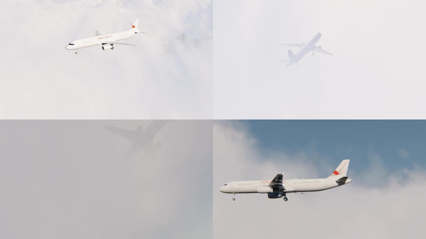 飞机穿越云层云中飞翔
