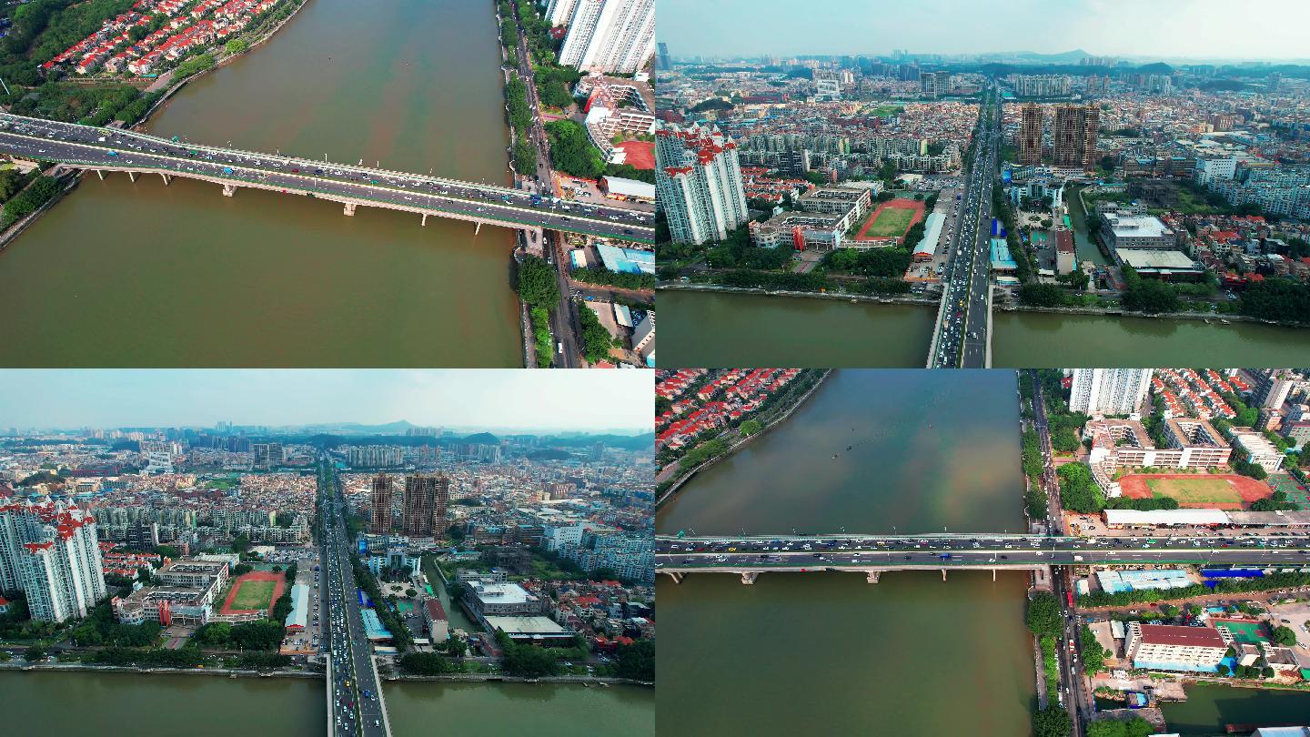 广州城市交通三支香大桥航拍多镜头2分15