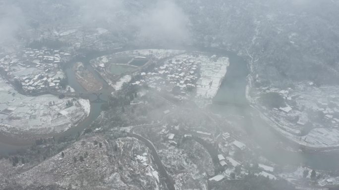 4K航拍思旸龙江河雪景3组1分9秒