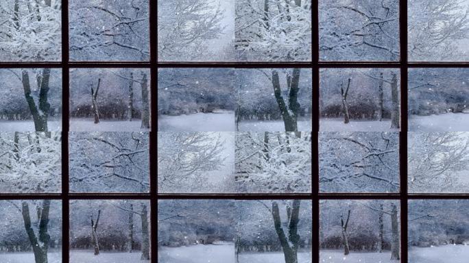 窗外的雪景窗外飘雪窗外雪景下雪天