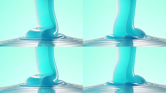 高粘度水蓝色液体缓慢流动
