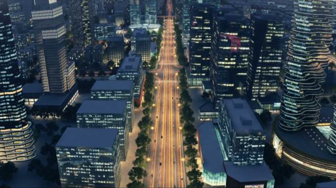 3D未来城市 虚拟城市 车流线 流光城市